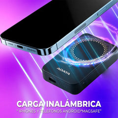 ADATA R100 Magnetic Power Bank - 10,000 mAh, Black - Fast Wireless Charging for iPhone & Android