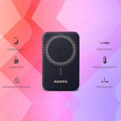 ADATA R100 Magnetic Power Bank - 10,000 mAh, Black - Fast Wireless Charging for iPhone & Android
