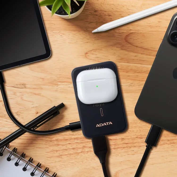 ADATA R100 Magnetic Power Bank - 10,000 mAh, Black - Fast Wireless Charging for iPhone & Android