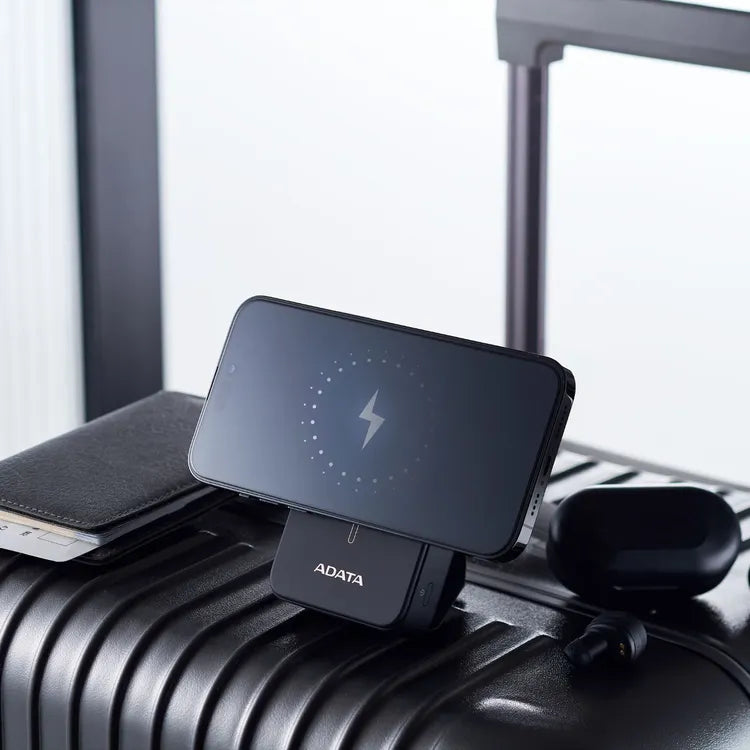 ADATA R100 Magnetic Power Bank - 10,000 mAh, Black - Fast Wireless Charging for iPhone & Android