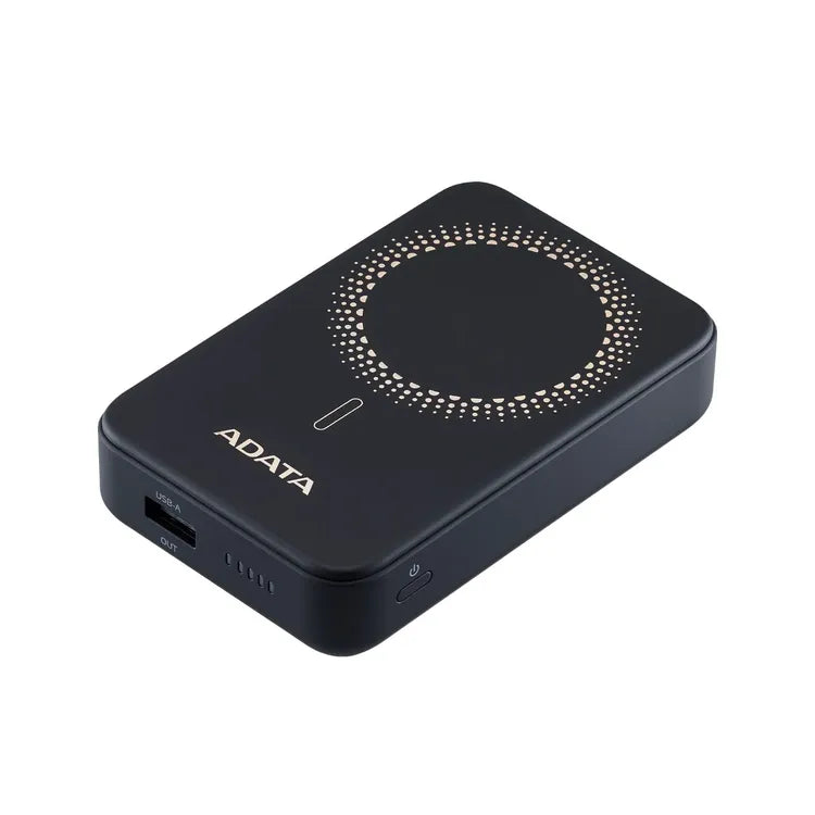 ADATA R100 Magnetic Power Bank - 10,000 mAh, Black - Fast Wireless Charging for iPhone & Android