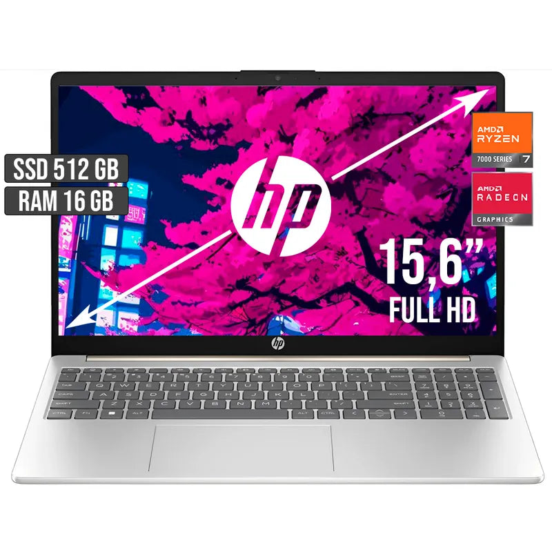 PORTATIL HP AMD RYZEN 7-7730U SSD 512GB RAM 16GB LED 15,6